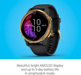 img 2 attached to Garmin Venu: Gold GPS Smartwatch with Bright Touchscreen Display, Music, Body Energy Monitoring, Animated Workouts, Pulse Ox Sensor and More – Black Band
