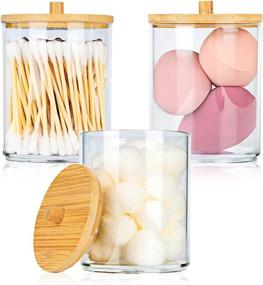 img 4 attached to 🛁 VIVOYAN 3 Pack Acrylic Qtip Holder Dispenser: Stylish Bamboo-Lidded Jars for Bathroom Accessory Storage