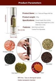 img 3 attached to 🧂 OVOS 2-in-1 Salt and Pepper Grinder Set - Adjustable Ceramic Grinding Mechanism, Stainless Steel Mill