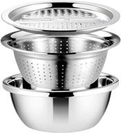 🥗 cabilock stainless steel 3-in-1 vegetable cutter with drain basket, kitchen julienne grater, and salad bowl for home - silver logo