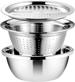 img 4 attached to 🥗 Cabilock Stainless Steel 3-in-1 Vegetable Cutter with Drain Basket, Kitchen Julienne Grater, and Salad Bowl for Home - Silver