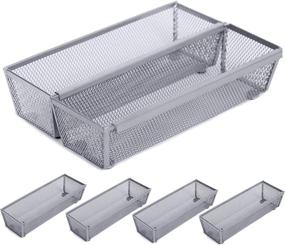 img 4 attached to 🔪 Organize Your Kitchen with Smart Design Drawer Organizer Set - 6-Piece Steel Metal Mesh, 9 x 3 Inch, Interlocking Arm Connection - Perfect for Utensils, Flatware, and More - Silver