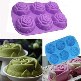 img 3 attached to SENHAI Large Rose Flower Silicone Tray - 6-Cavity 3D Ice Cube Molds for Cake, Bread Pudding, Chocolate, Muffin, and Soap - Purple, Blue, and Pink