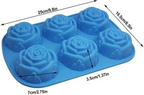 img 2 attached to SENHAI Large Rose Flower Silicone Tray - 6-Cavity 3D Ice Cube Molds for Cake, Bread Pudding, Chocolate, Muffin, and Soap - Purple, Blue, and Pink