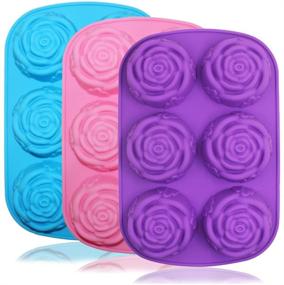 img 4 attached to SENHAI Large Rose Flower Silicone Tray - 6-Cavity 3D Ice Cube Molds for Cake, Bread Pudding, Chocolate, Muffin, and Soap - Purple, Blue, and Pink