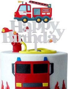 img 4 attached to 🚒 Colorful Acrylic Fire Truck Happy Birthday Cake Topper: Perfect Fireman Theme Party Decoration Supplies