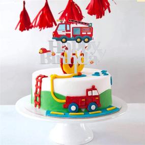 img 2 attached to 🚒 Colorful Acrylic Fire Truck Happy Birthday Cake Topper: Perfect Fireman Theme Party Decoration Supplies