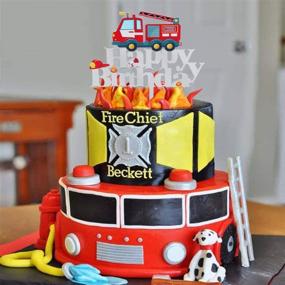 img 1 attached to 🚒 Colorful Acrylic Fire Truck Happy Birthday Cake Topper: Perfect Fireman Theme Party Decoration Supplies