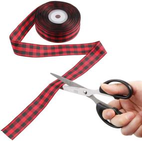 img 2 attached to 🎀 1.5cm Wide Gingham Ribbon - 50 Yards Taffeta Plaid Ribbon for DIY Craft, Party, Gift, Christmas Supplies (Black/Red, 1.5cm Wide)