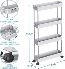 img 3 attached to Organize Your Space with SPACEKEEPER 4 Tier Slim Mobile Shelving Unit - Gray