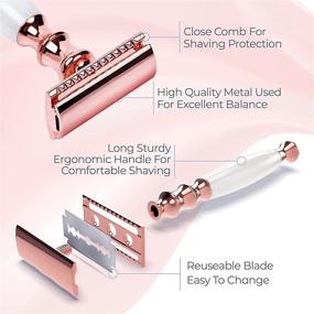 img 3 attached to 🌿 Zero Waste Eco Razor for Women - Senskinn Safety Razor, Reusable Metal Shaver for Ladies, Single Blade Razors - Rose Gold Pearl