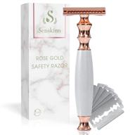 🌿 zero waste eco razor for women - senskinn safety razor, reusable metal shaver for ladies, single blade razors - rose gold pearl logo