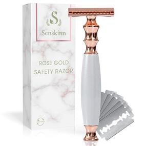 img 4 attached to 🌿 Zero Waste Eco Razor for Women - Senskinn Safety Razor, Reusable Metal Shaver for Ladies, Single Blade Razors - Rose Gold Pearl