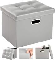 🪑 cosyland ottoman with storage: rectangle leather ottoman footrest foot stool 17x13x13in folding ottoman for small room - collapsible bench furniture with handles lid and foldable ottoman organizer in gray logo