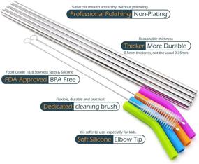img 2 attached to Набор из 4 + 2 щеточек для чистки - длинные 14,5" многоразовые крупные напиточные трубочки с 8 мм широкими силиконовыми изгибами для смузи, молочных коктейлей, соков и горячих напитков - пищевая нержавеющая сталь 18/8.