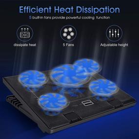 img 3 attached to 🔥 Kootek Blue Laptop Cooling Pad - 12"-17" Cooler Pad Chill Mat with 5 Quiet Fans, LED Lights, 2 USB 2.0 Ports, Adjustable Mounts, Laptop Stand for Height Angle Optimization