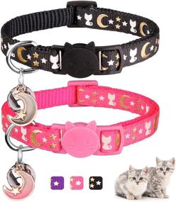 img 4 attached to 🌙 Gold Moons and Stars Breakaway Cat Collar with Bell - 2 Pack, Safe Kitten Collar with Charm Included