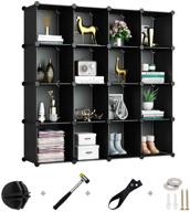 📚 16-cube storage organizer by greenstell: diy plastic stackable shelves for books, clothes, toys, artworks, decorations - multifunctional modular bookcase closet cabinet (black) logo