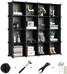 img 4 attached to 📚 16-Cube Storage Organizer by GREENSTELL: DIY Plastic Stackable Shelves for Books, Clothes, Toys, Artworks, Decorations - Multifunctional Modular Bookcase Closet Cabinet (Black)