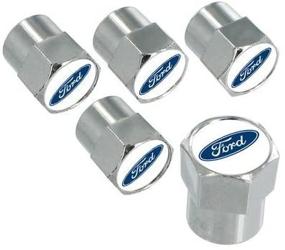 img 1 attached to Chrome Valve Cap Covers by Ford with Blue Logo