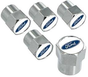 img 2 attached to Chrome Valve Cap Covers by Ford with Blue Logo