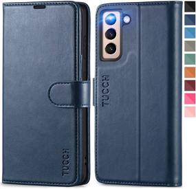 img 4 attached to 📱 TUCCH Case for Galaxy S21: RFID Wallet Case with Shockproof Interior, Stand, and Credit Card Holder - Dark Blue