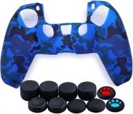 🎮 xinlykid ps5 controller cover silicone case skin protective covers with thumb grips joystick - camouflage blue set: 1 skin + 10 thumb grips logo