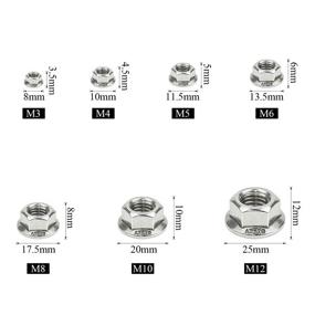 img 2 attached to 🔩 Sutemribor 304 Stainless Steel Hex Flange Nut Assortment Kit - M3 M4 M5 M6 M8 M10 M12, 150PCS: A Comprehensive Array of Sizes