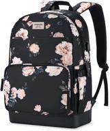 🎒 mosiso 15.6-16 inch laptop backpack for women girls, stylish polyester anti-theft casual daypack bag with luggage strap & usb charging port, camellia print travel business college school bookbag, black logo