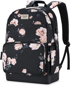 img 4 attached to 🎒 MOSISO 15.6-16 inch Laptop Backpack for Women Girls, Stylish Polyester Anti-Theft Casual Daypack Bag with Luggage Strap & USB Charging Port, Camellia Print Travel Business College School Bookbag, Black