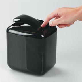 img 2 attached to 🗑️ mDesign Black Aura Collection Mini Wastebasket Trash Can with Swing Lid - Ideal for Bathroom Vanity, Kitchen Countertop, Bedroom, Home Office - Holds Garbage, Waste - Plastic Square Design