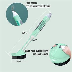 img 2 attached to 🧽 Green Soap Dispensing Dish Brush Storage Set - GrHE Kitchen Brush with Grip Handle, Refillable Holder for Pot Dishes Sink Cleaning, Dish Scrubber with Soap Dispenser and 2 Replacement Heads