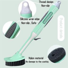 img 1 attached to 🧽 Green Soap Dispensing Dish Brush Storage Set - GrHE Kitchen Brush with Grip Handle, Refillable Holder for Pot Dishes Sink Cleaning, Dish Scrubber with Soap Dispenser and 2 Replacement Heads