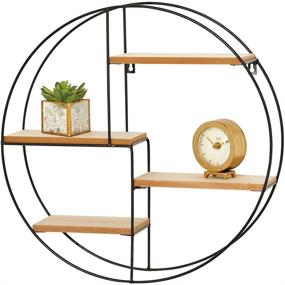 img 4 attached to mDesign Round Metal Wall Mount Display Organizer Holder – 📌 4 Shelf for Small Collectibles, Figurines, Mugs, Succulent Plants – Black/Natural