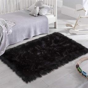 img 3 attached to 🐑 Soft Faux Fur Carpet in Black for Bedroom Living Room Dorm, Sheepsin Rugs for Kids Girls Baby, Fluffy Throw Area Rug for Bedside Fireplace Sofa Couch Home Accent Decor Mat, 2x3 Feet