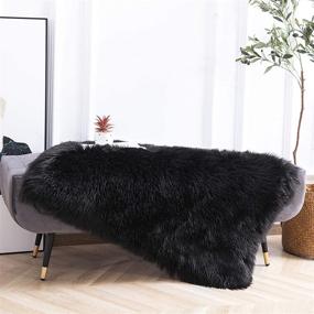 img 4 attached to 🐑 Soft Faux Fur Carpet in Black for Bedroom Living Room Dorm, Sheepsin Rugs for Kids Girls Baby, Fluffy Throw Area Rug for Bedside Fireplace Sofa Couch Home Accent Decor Mat, 2x3 Feet