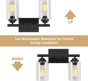 img 2 attached to 💡 Vintage Black Vanity Light Fixture with Clear Glass Shades - 2-Light Wall Sconces for Bathroom, Hallway, Kitchen, Living Room, Bedroom - Over Mirror Lighting