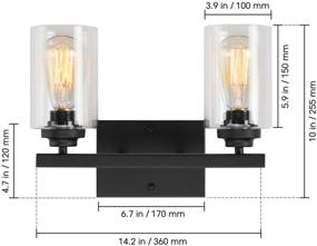 img 3 attached to 💡 Vintage Black Vanity Light Fixture with Clear Glass Shades - 2-Light Wall Sconces for Bathroom, Hallway, Kitchen, Living Room, Bedroom - Over Mirror Lighting