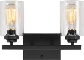 img 4 attached to 💡 Vintage Black Vanity Light Fixture with Clear Glass Shades - 2-Light Wall Sconces for Bathroom, Hallway, Kitchen, Living Room, Bedroom - Over Mirror Lighting