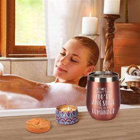 img 1 attached to 🎁 Optimized Birthday Gifts for Women - Insulated Rose Gold Wine Tumbler and 7-Pack Candle Gift Bath Set - Stainless Steel Wine Tumbler with Lid - Top Relaxing Spa Gift Box Basket Present