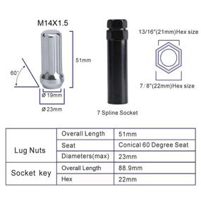 img 3 attached to Высококачественные гайки колеса KSP M14x1.5 Tuner, 24 шт M14-1.5 гайки колеса хромированные, специальной формы – идеальны для шестиотверстных афтемаркетовых колес – в комплекте 2 ключа-гаечных и 2" закрытые колпачки-конуса.