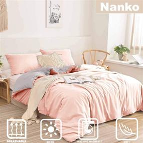img 1 attached to 👑 Nanko Queen Duvet Cover Set: Blush Pink and Light Grey Double-Sided Luxury Bedding with Deco Buttons - Modern Farmhouse Style for Women and Teens