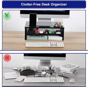 img 2 attached to 🖥️ Black Wood Monitor Stand Riser with 2 Tiers, Cellphone Holder, and Cable Management - Ideal Desk Organizer Stand for Computers, Notebooks, and Printers - ERGO TAB 16.5 inches