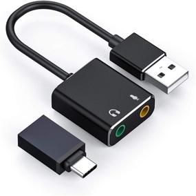 img 4 attached to 🔌 USB Audio Adapter: Enhance Audio Experience on Windows, Mac, Linux, PC, Laptop, Desktop, PS4, Black (with Type-C Adapter)