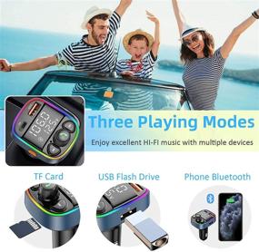 img 1 attached to Car Bluetooth FM Transmitter with Dual Screen Display & 7 Color Backlit, Handsfree Music Player Kit, QC3.0 & PD Ports Charger, Support TF Card & USB Flash Drive - Radio AUX Adapter