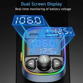 img 3 attached to Car Bluetooth FM Transmitter with Dual Screen Display & 7 Color Backlit, Handsfree Music Player Kit, QC3.0 & PD Ports Charger, Support TF Card & USB Flash Drive - Radio AUX Adapter