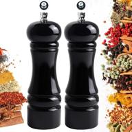 🧂 set of 2 adjustable salt and pepper mill grinders - 6 inch wooden shakers with ceramic rotor for fine to coarse grinding. ideal manual kitchen tools for household use. perfect small gift or party favor. logo