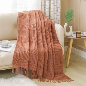 img 4 attached to 🐼 PANDAHOME Rust Orange Textured Throw Blanket - Soft Knitted Blanket for Sofa Couch Decor, 50" x 60" - Red Mud