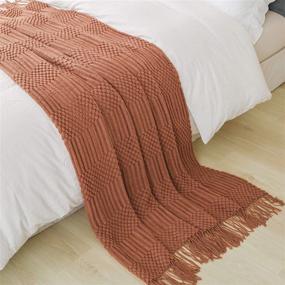 img 2 attached to 🐼 PANDAHOME Rust Orange Textured Throw Blanket - Soft Knitted Blanket for Sofa Couch Decor, 50" x 60" - Red Mud