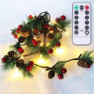 🎄 6.56ft christmas garland lights: remote control, timer, pine cone design, battery operated, 20 led lights, red berry accents - ideal for thanksgiving, xmas, holiday decor logo